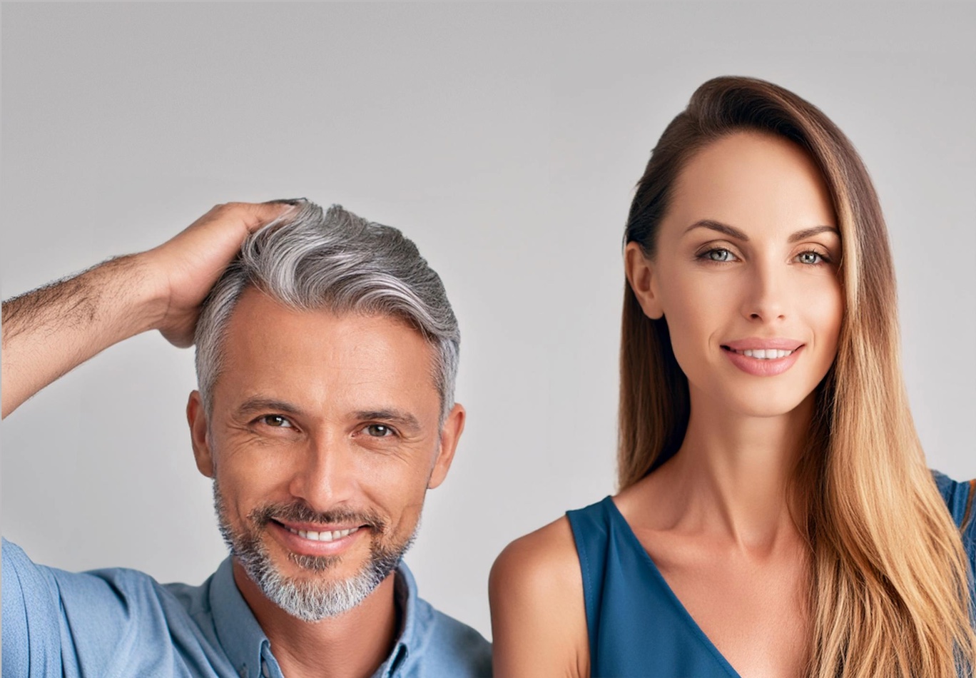 Man and Woman with Hair long and healthy from hair restoration